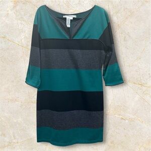 Max Studio Teal/Black/Gray Striped Dress